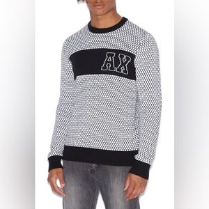 Men’s Armani Exchange Honeycomb Sweater White Grey Black Cotton Size M